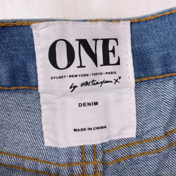 One Teaspoon Shorts Womens 25 Blue Bandits High Rise Distressed Raw Hem Ripped - Picture 5 of 10